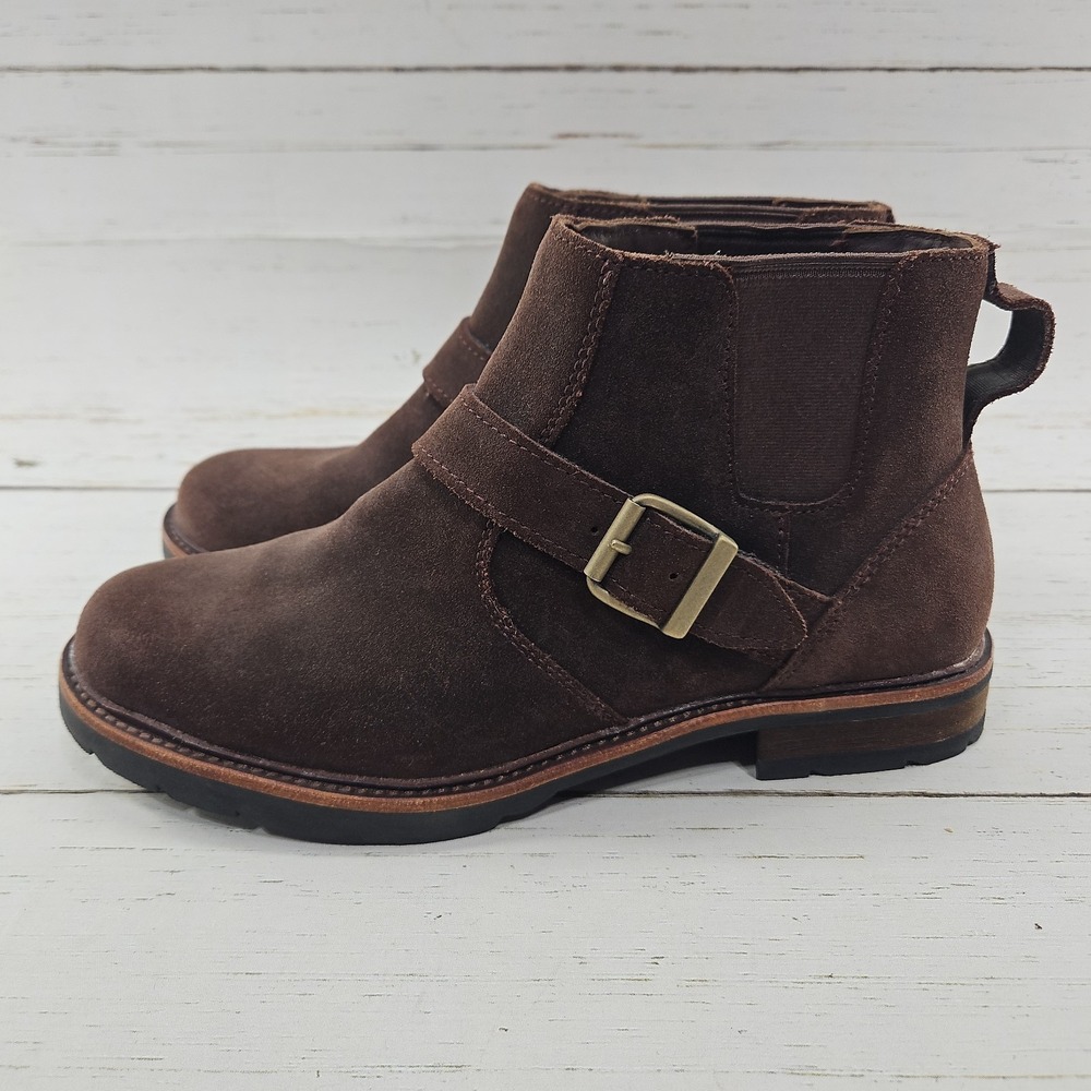 LL Bean Old Port Buckle Chelsea Boots Brown Suede Leather Ankle Booties Size 9